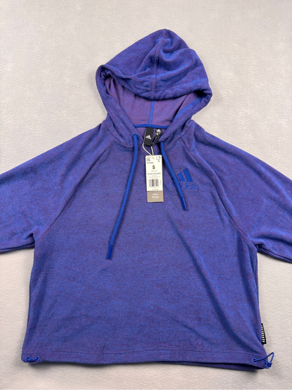 Adidas Women SMALL Aeroredy Purple Blue Long Sleeve Pullover Hooded Sweatshirt